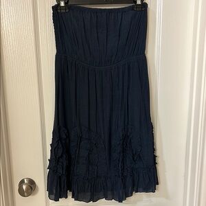 Navy Strapless Ruffle Dress